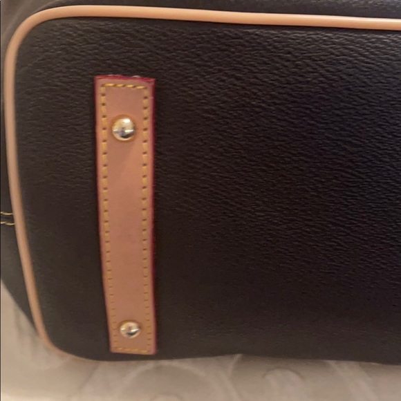 shopper tote. brown/ leather handles. Red inside - Picture 3 of 6